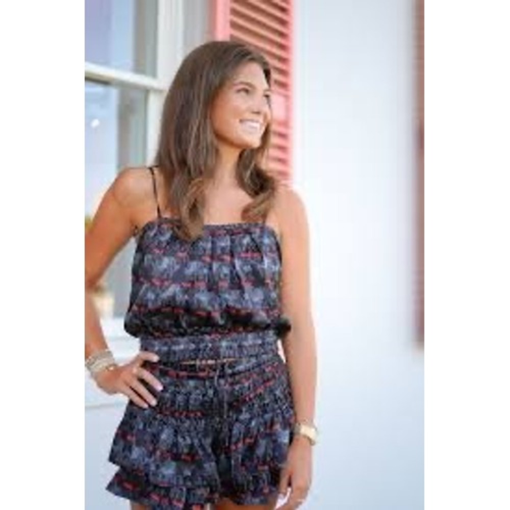 SHUG! Women 100% Silk Bulldog Print 2-Piece Cami and Ruffle Shorts Set Small NEW